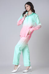 Women's Ombre Shirt And Straight Cut Trouser Co-Ord Set