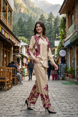 Attractive Caramel Comfort Fit Shirt And Pant Co-Ord Set