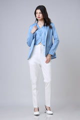 Steel Blue Blazer With Sleeveless Waistcoat And Trouser Suit Set