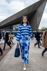 Royal Floral Stripes Shirt And Pant Co-Ord Set For Women