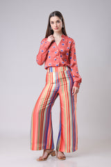 Stripes Floral Shirt And Pant Co-Ord Set For Womens