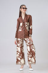 Placement Floral Shirt And Pant Co-Ord Set For Women