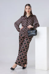 Trendy Black Geometric Shirt And Pant Co-Ord Set For Women