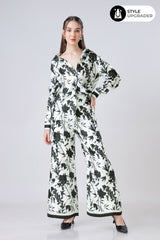 Black Floral Shirt And Pant Co-Ord Set For Women