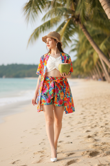 Seamless Colorful Floral 3 Piece Cotton Co-Ord Set For Women