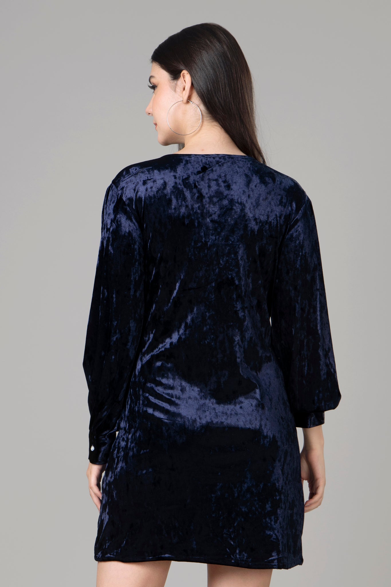 Blue Velvet Long Sleeve Sheath Dress For Women