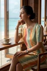 Stripes Square Neck Midi Dress
