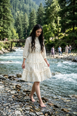 Ruffle Detailed Round Neck Tiered Midi Dress