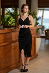 Spaghetti Dual Tone Velvet Midi Dress For Women