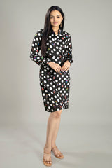 Trendy Humming Polka Shirt Midi Dress For Women
