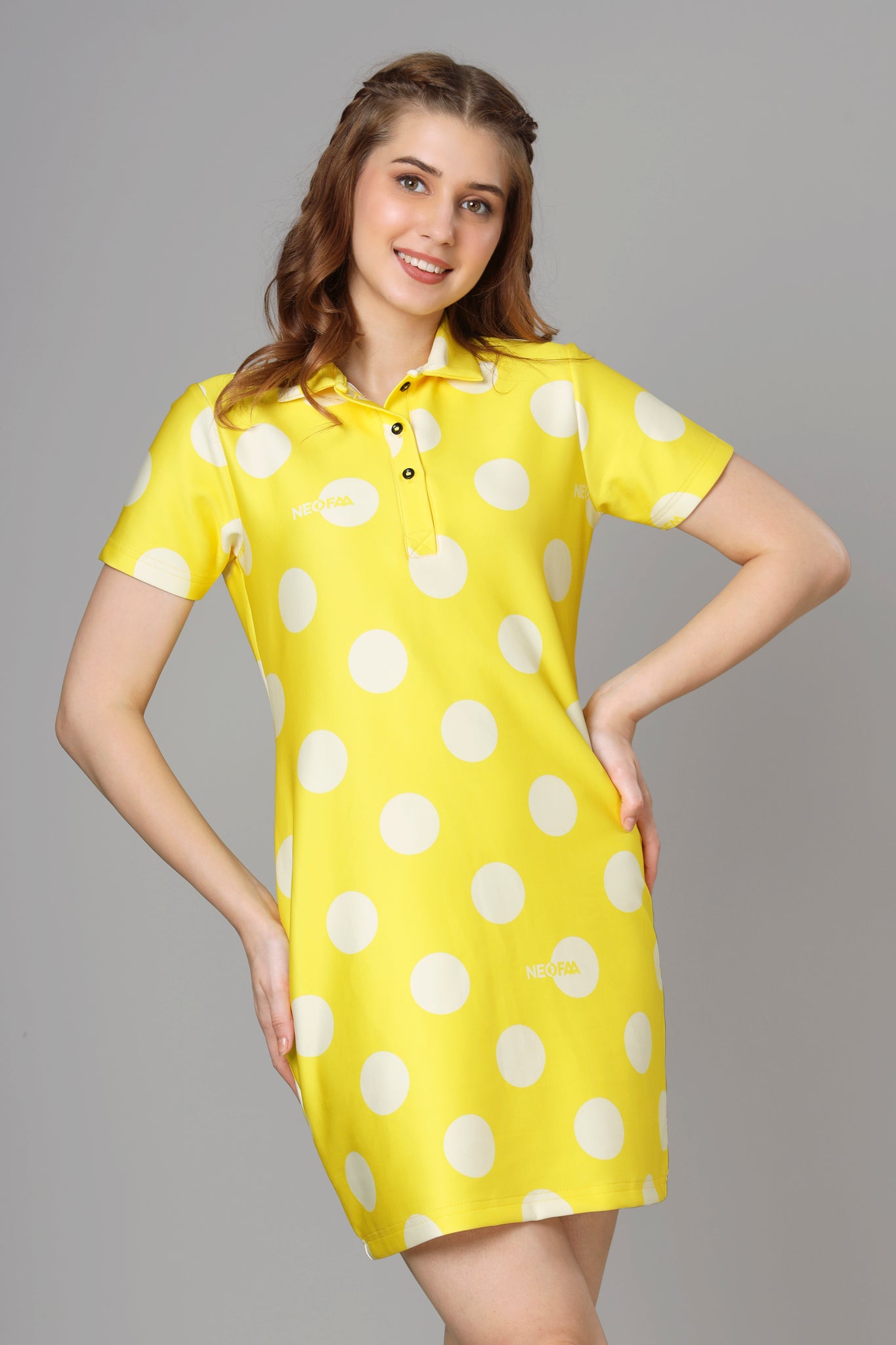 Smart Polka Dots Printed Polo Dress For Women