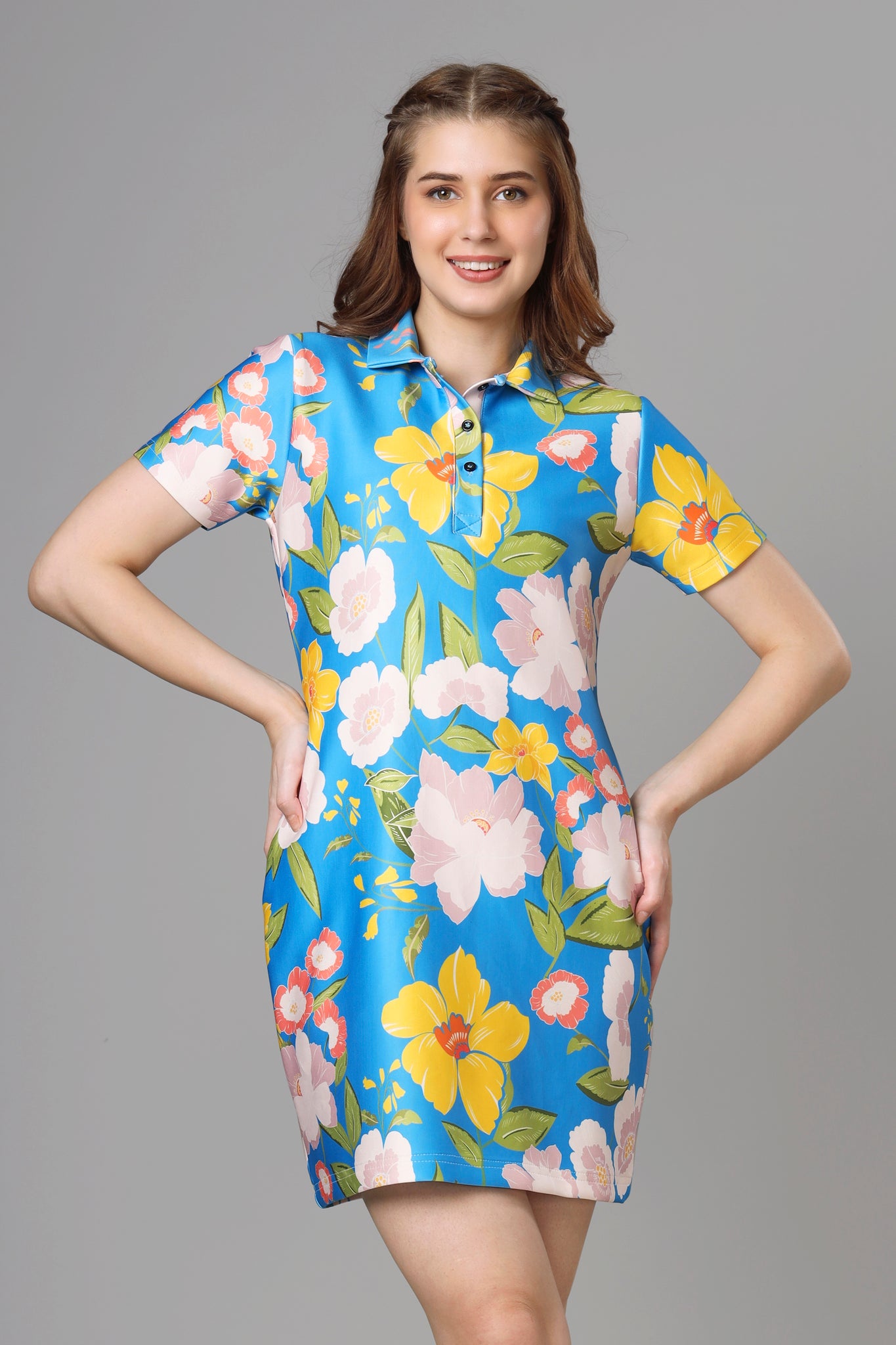 Bestselling Floral Printed Polo Dress For Women