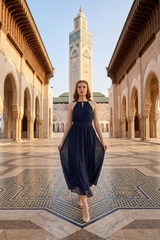 Designer Blue Pleated Dress For Women