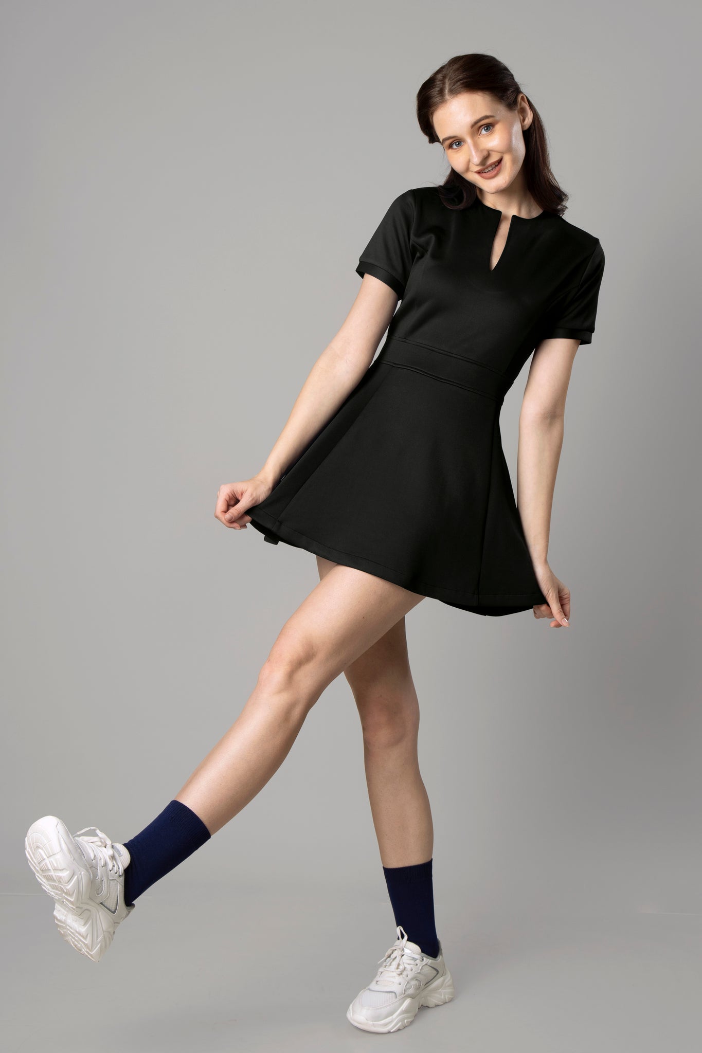 black skater dress with sneakers Dress and Sneakers Outfit | Fashion