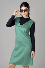 Green Suede Bodycon Pinafore Dress For Women