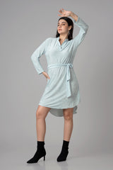 Women Self Tie Lurex Velvet Shirt Dress