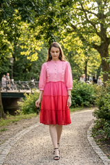 Pink Button Down Tiered Shirt Dress