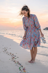 A-Line Floral Button Down Tiered Shirt Dress