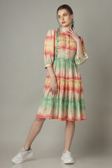 Multi-Color Button Down Tiered Shirt Dress