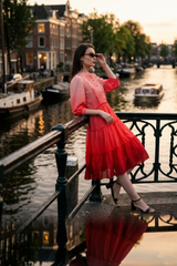 Ombre A-Line Button Down Tiered Shirt Dress