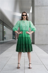 Ombre A-Line Button Down Tiered Shirt Dress