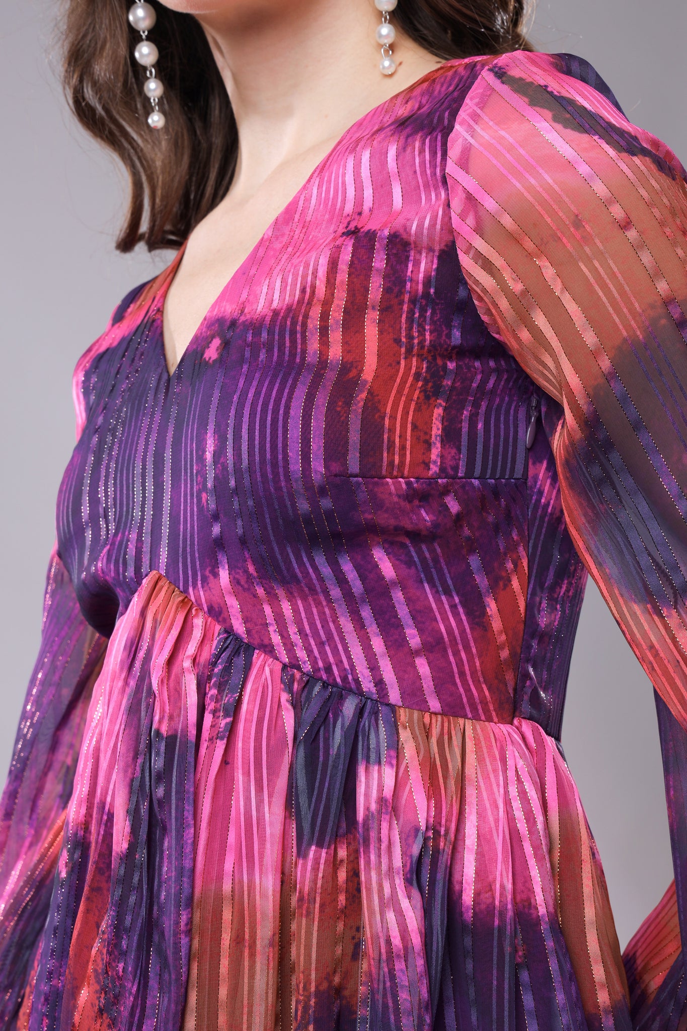 Purple Tie And Dye Gold Lurex Bell Sleeve Midi Dress Purple Tie And Dye Gold Lurex Bell Sleeve Midi Dress