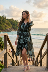 Wardrobe Black Floral Golden Lurex Wrap Dress With Belt