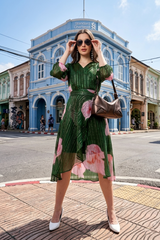 Wardrobe Green Floral Golden Lurex Wrap Dress With Belt