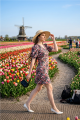 Geometric Floral Pure Cotton Midi Dress For Women