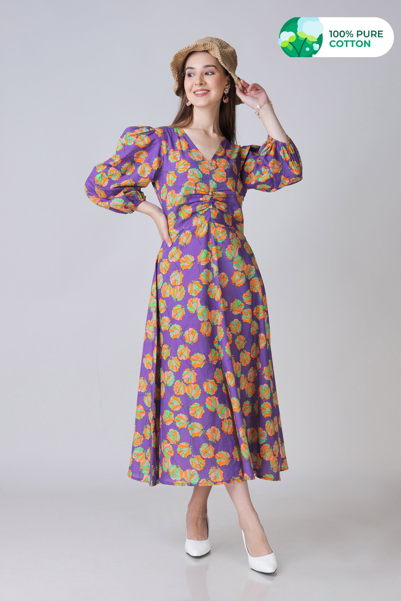 Trendy Women's Floral A Line Pure Cotton Maxi Dress