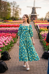 Vintage Floral Flared Pure Cotton A Line Maxi Dress
