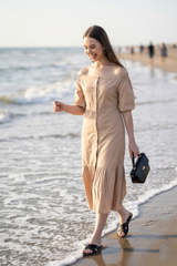 Solid Plain Off Shoulder Pure Cotton Dress For Women