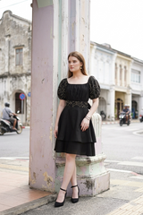 Black Embroidery Thread Work Fit And Flare Women's Dress