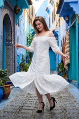 Shoulder Me Pretty - Eyelet Embroidered Cotton Dress For Women