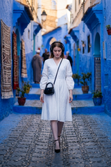 Puff It Up - Women's White Embroidered Cotton Dress With a Flare