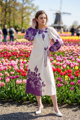 White And Violet Bloom Burst Authentic Women Dress