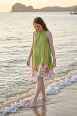 Tie Up One Shoulder Flora Pleated Dress For Women