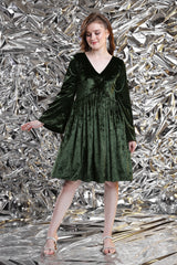 Glossy Supersort Velvet Bell Sleeve Midi Dress For Women