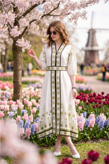 Retro Style Ethnic Motifs A-Line Midi Womens Dress