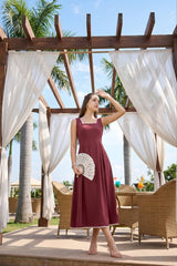 Classic Maroon Cotton Dress - Clean Fit, Flowy Silhouette, Timeless Style