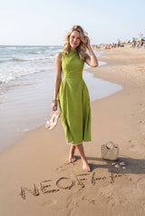 Everyday Green A-Line Cotton Dress - Lightweight, Chic And Versatile