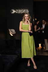 Classic Green Cotton Dress - Clean Fit, Flowy Silhouette, Timeless Style