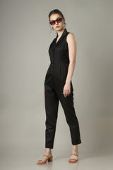Fashion Work Black Collar Jumpsuit