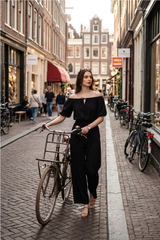 Black Jumpsuit With Smocking Detailing Off Shoulder