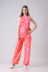 Geometric Halter Neck Belted Jumpsuit