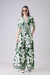 Attractive Border V Neck Wide Leg Jumpsuit