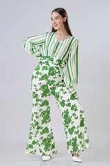 Exclusive Floral V Neck Ruffle Waist Full Sleeve Jumpsuit