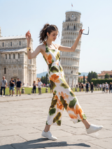 Trendy Tie Up Neck Blooming Floral Wide Leg Jumpsuit