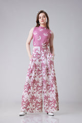 Luxe Floral Round Neck Side Waist Cut Out Jumpsuit