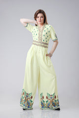Vintage Paisley Front Buttoned V Neck Wide Leg Jumpsuit